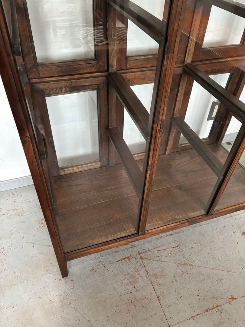 チーク総無垢 ガラスパンケース6枚扉　ショーケース 店舗什器 ガラスケース