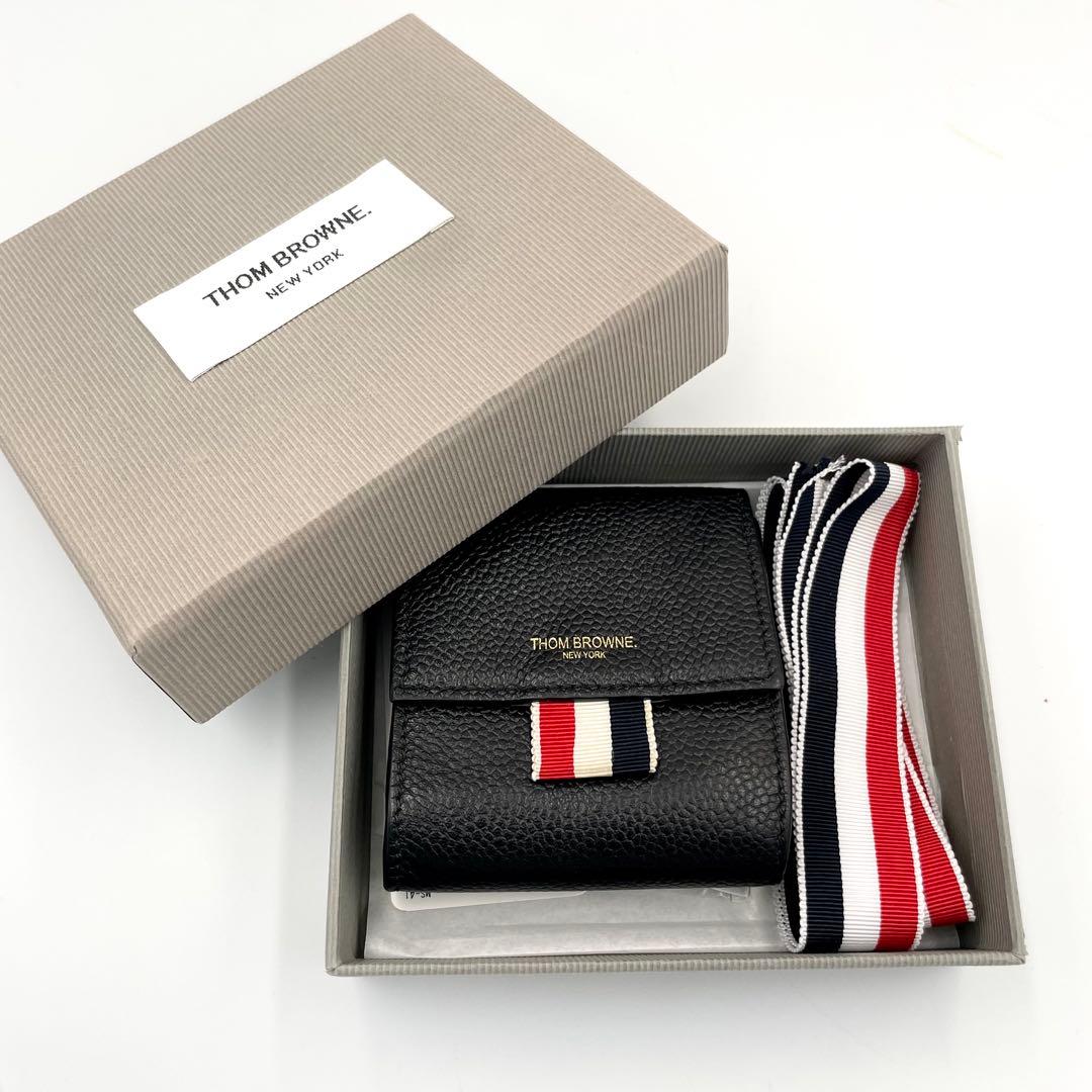 THOM BROWNE ケース　トリコロール　牛革　ブラック　箱付き