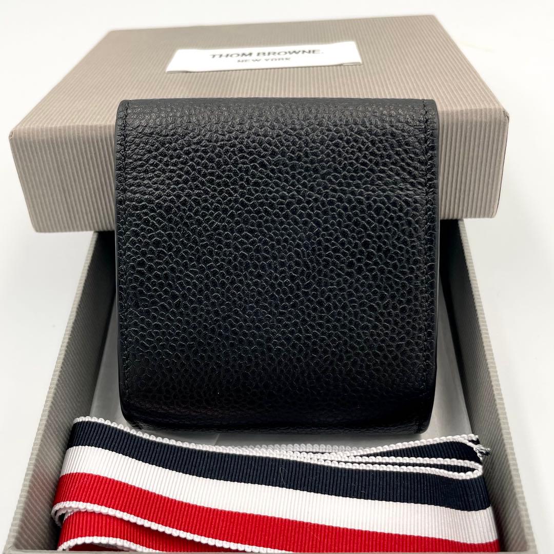 THOM BROWNE ケース　トリコロール　牛革　ブラック　箱付き
