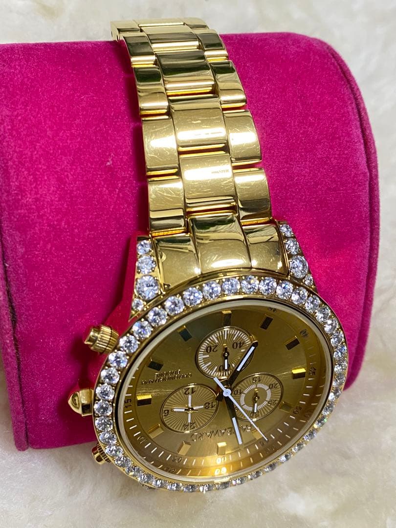 美品 FACEAWARD 腕時計 ゴールド クォーツ スワロフスキージルコニア