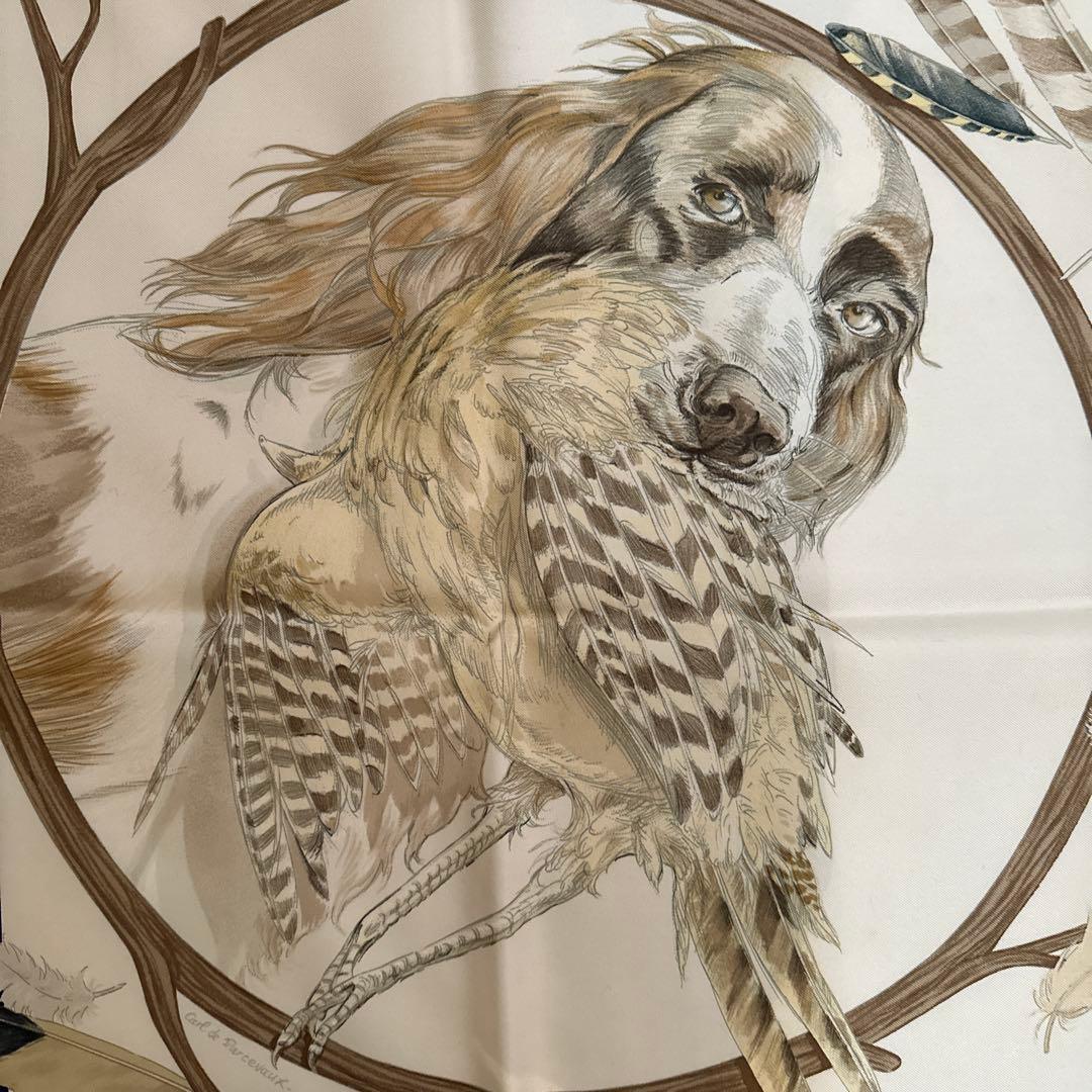 エルメス　カレ90 スカーフ　犬　狩猟