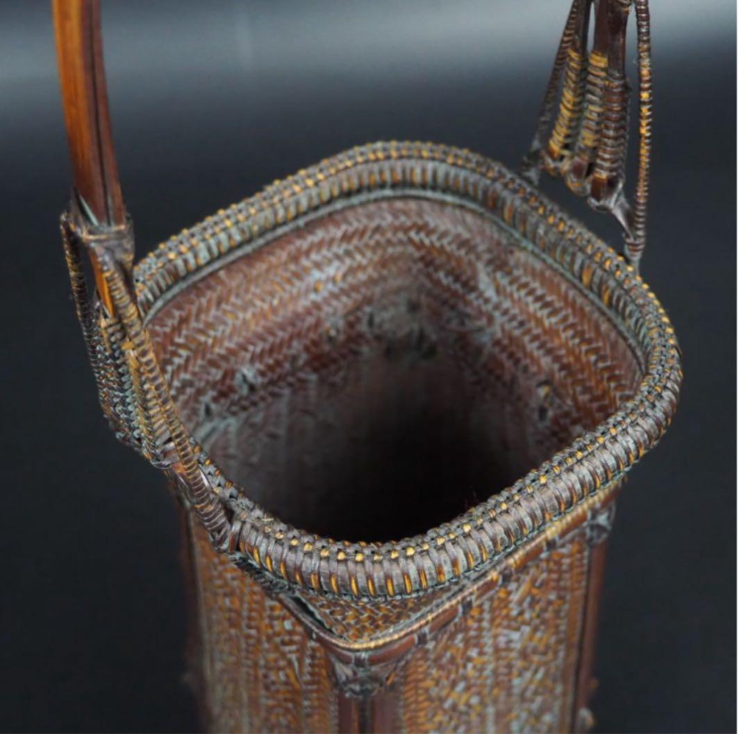 送料無料　竹細工　竹製花籠　花入れ　華道具茶道具　検/花器竹編竹製竹籠 花入