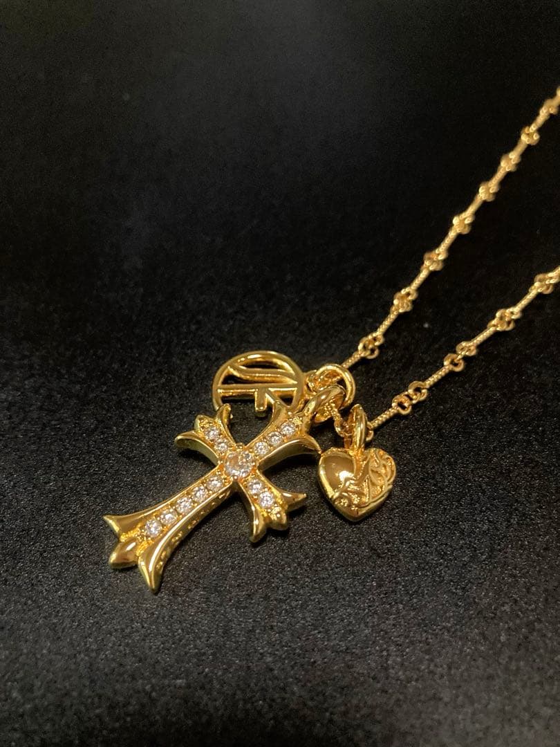 22k ダイヤクロス　ハートボール　ロゴ　ツイストチェーン　ネックレス　60㎝