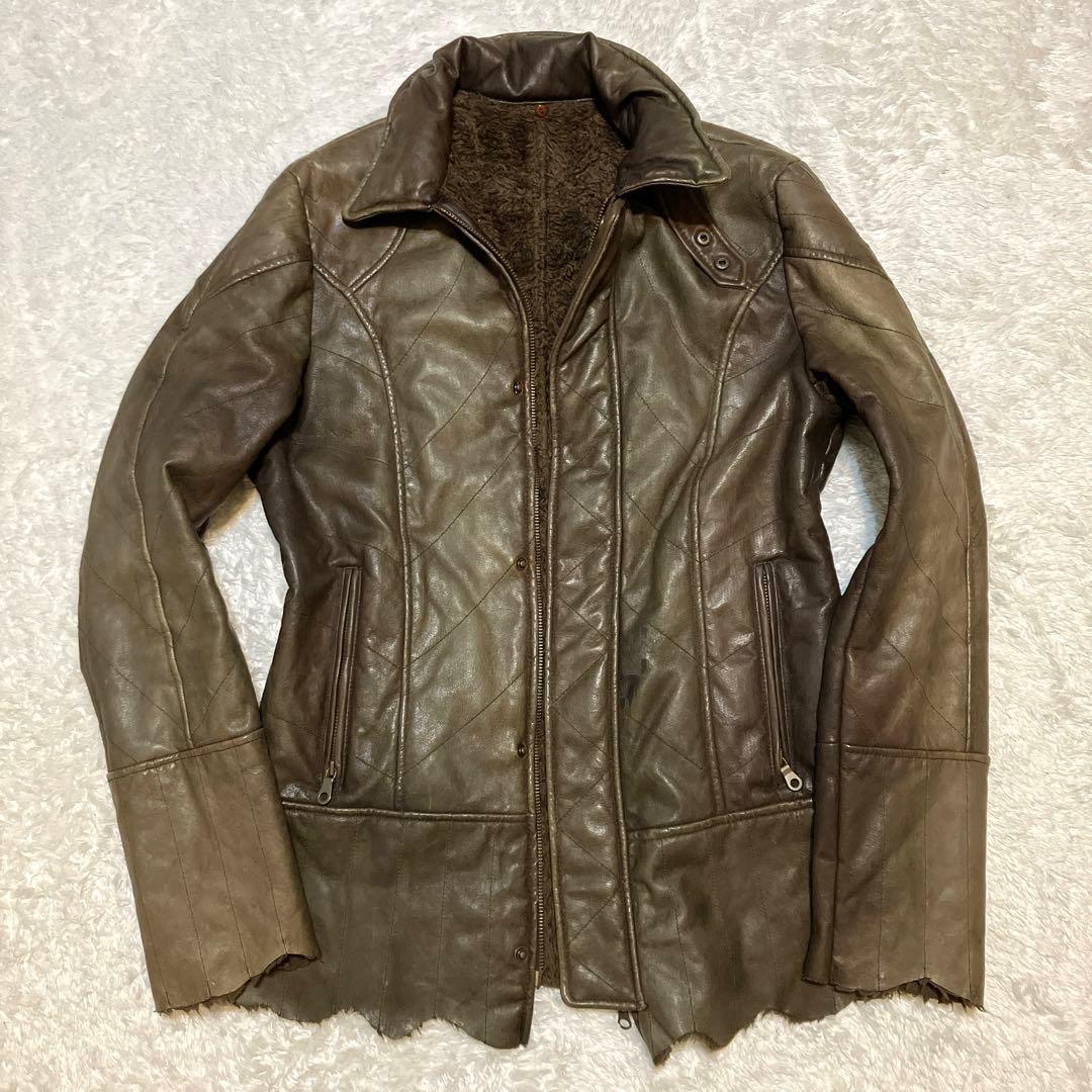 obelisk レザージャケット　裏ボア　カーキ　ラクーン　鹿皮　高級　L