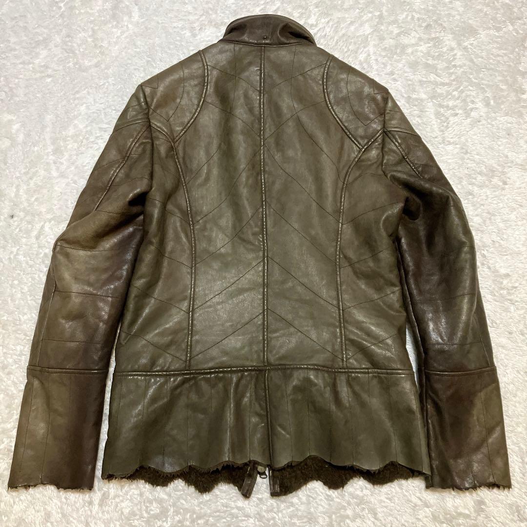 obelisk レザージャケット　裏ボア　カーキ　ラクーン　鹿皮　高級　L