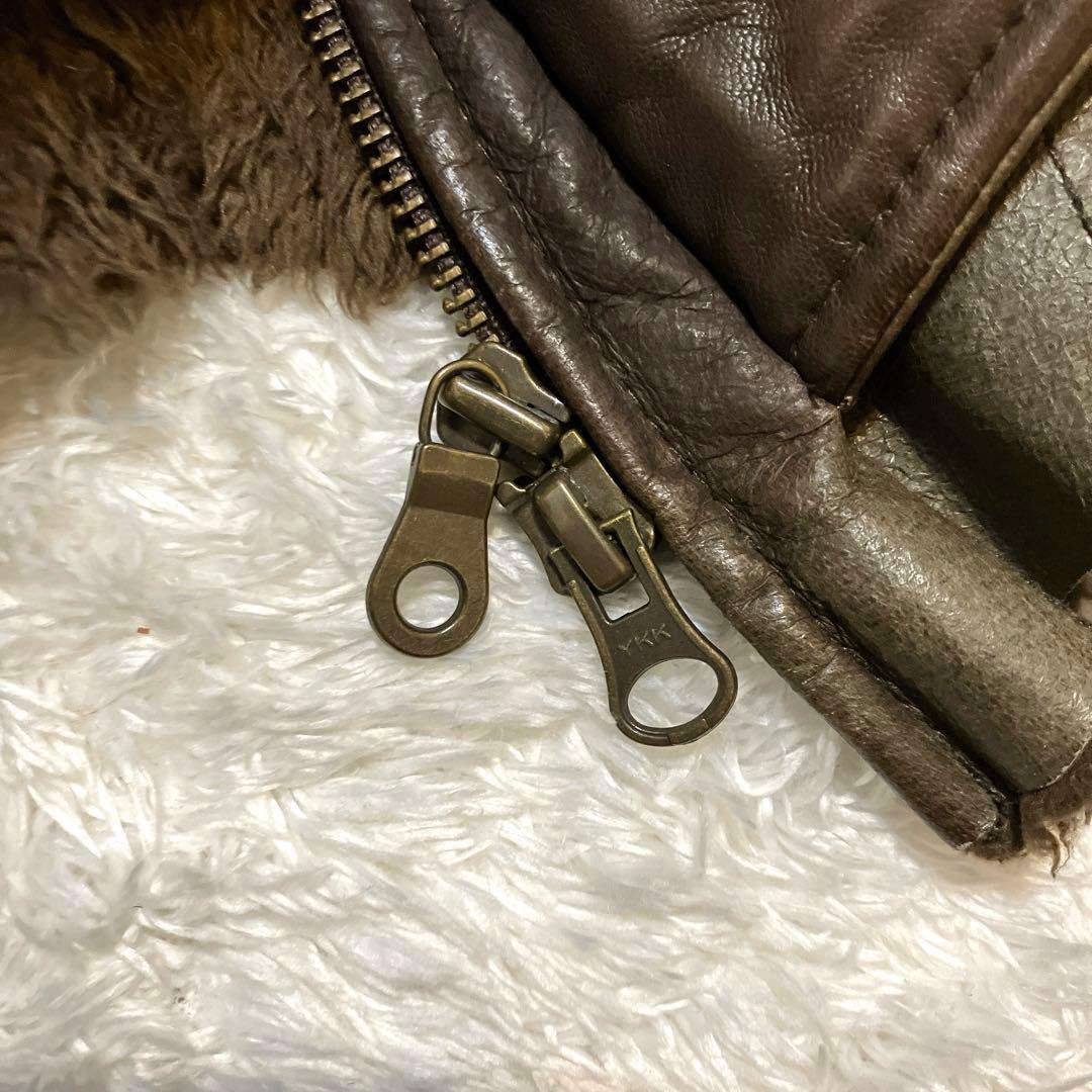 obelisk レザージャケット　裏ボア　カーキ　ラクーン　鹿皮　高級　L