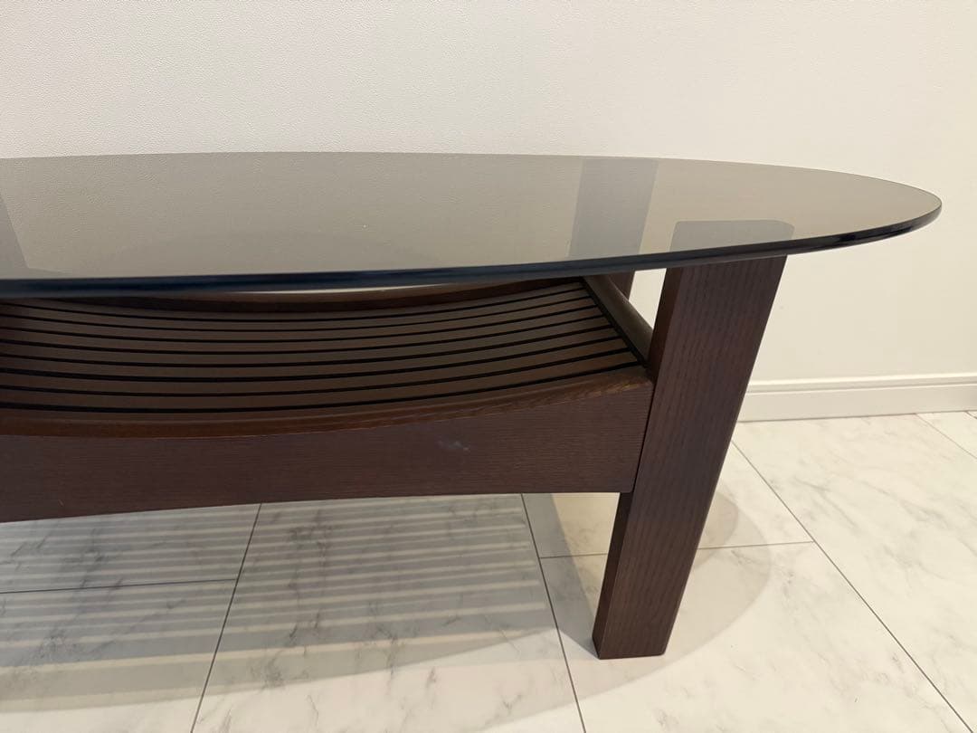 モダンセンターガラステーブル 木製　幅109㎝奥行44.5㎝高さ37.5㎝