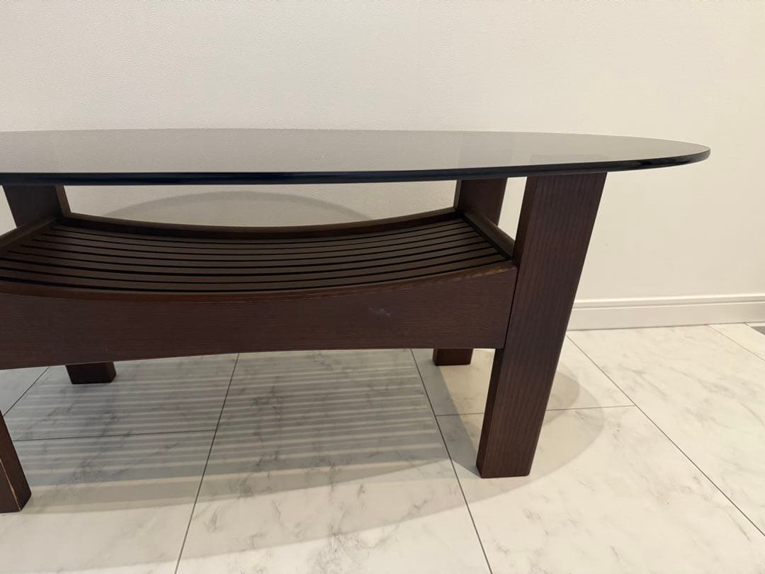 モダンセンターガラステーブル 木製　幅109㎝奥行44.5㎝高さ37.5㎝