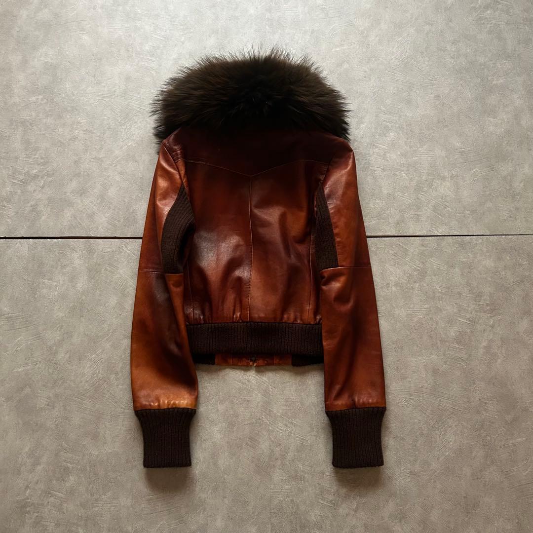 ジャケット・アウター archive grunge fur leather jacket brown