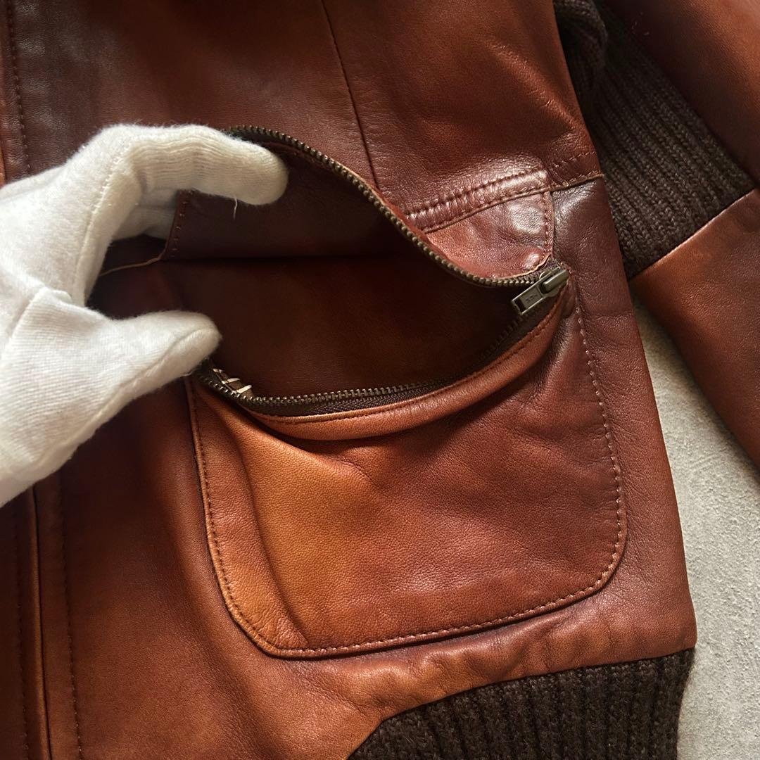 ジャケット・アウター archive grunge fur leather jacket brown