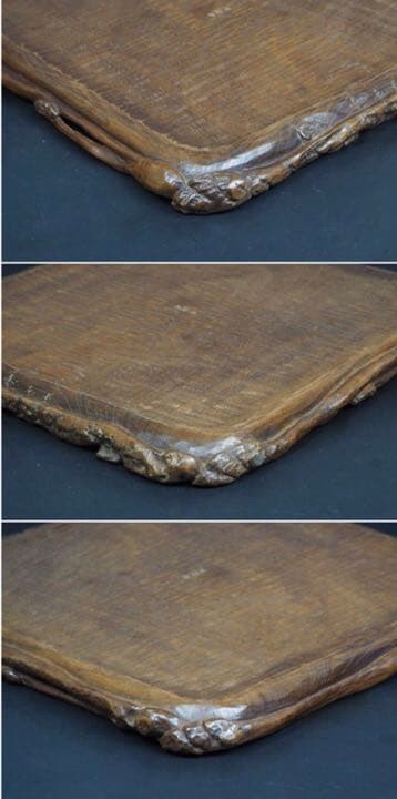 送料無料　市川周道　『周道刀』在銘　 古い欅四角彫刻盆 幅35ｃｍ