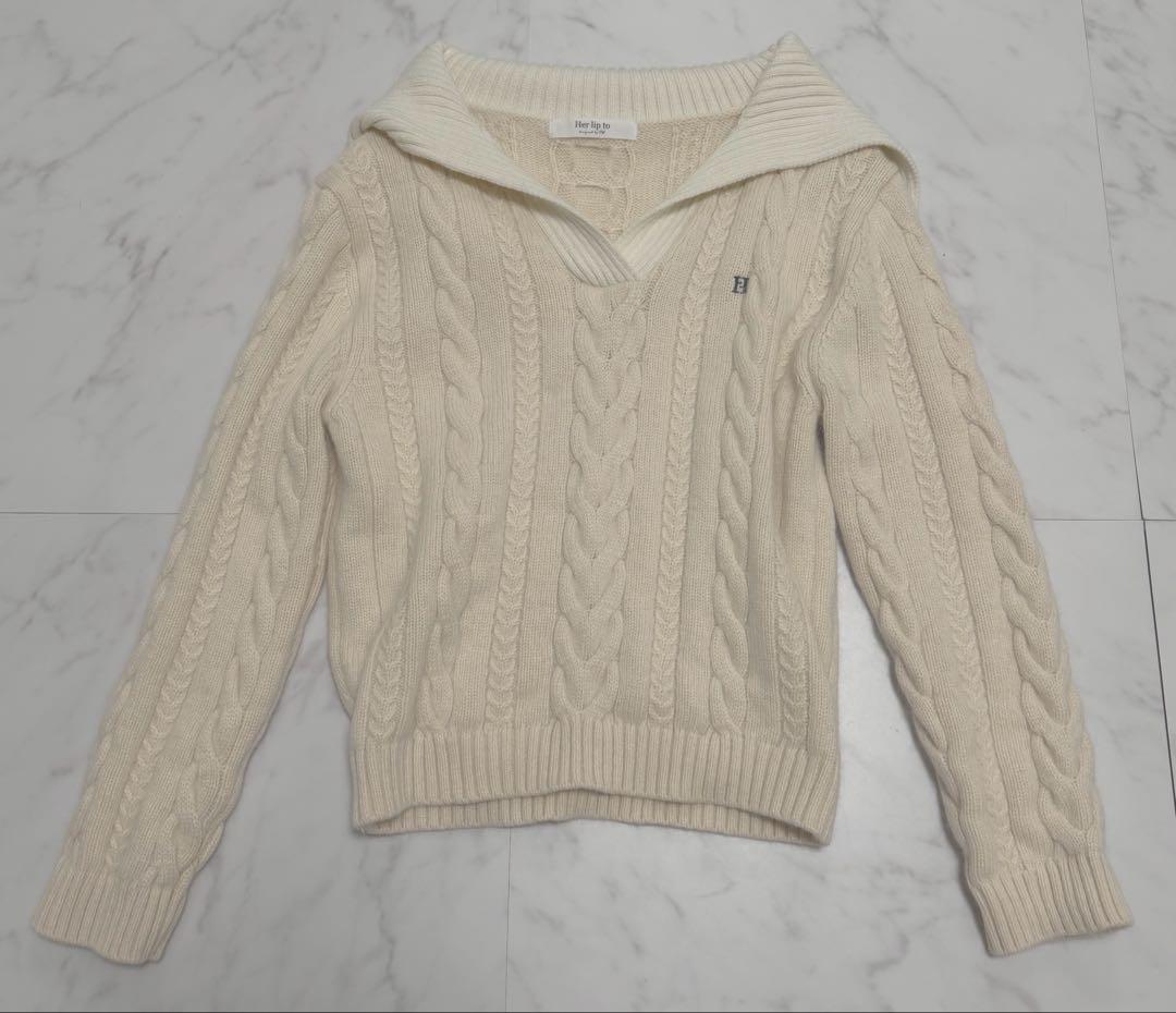トップス Sailor-Collar Cable Knit Pullover M