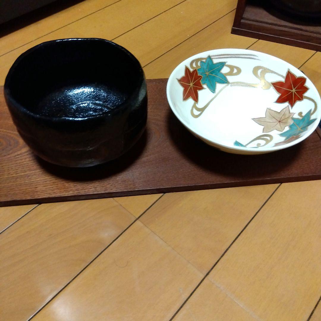 木製茶道具箱セット 　黒茶碗　水指染付