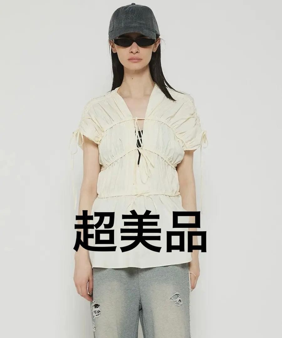 超美品☆メゾンスペシャル　マルチファブリックシャーリングリボンブラウス