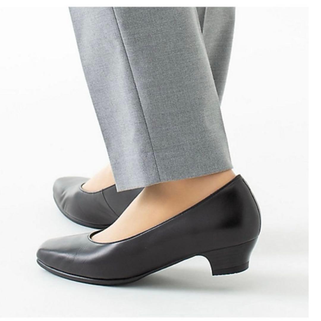 【美品】pedala ペダラ ブラック レザー スクエアトゥ パンプス 23.5