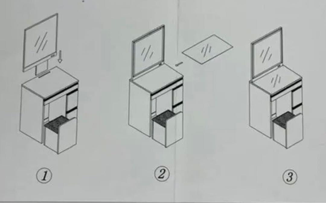 【本体用】三面鏡ドレッサー ホワイト コンセント2口