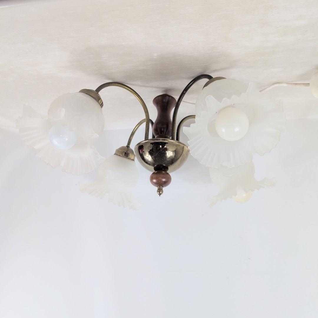 Kishima　アンティーク　シャンデリア　フリルガラスシェード　4灯式