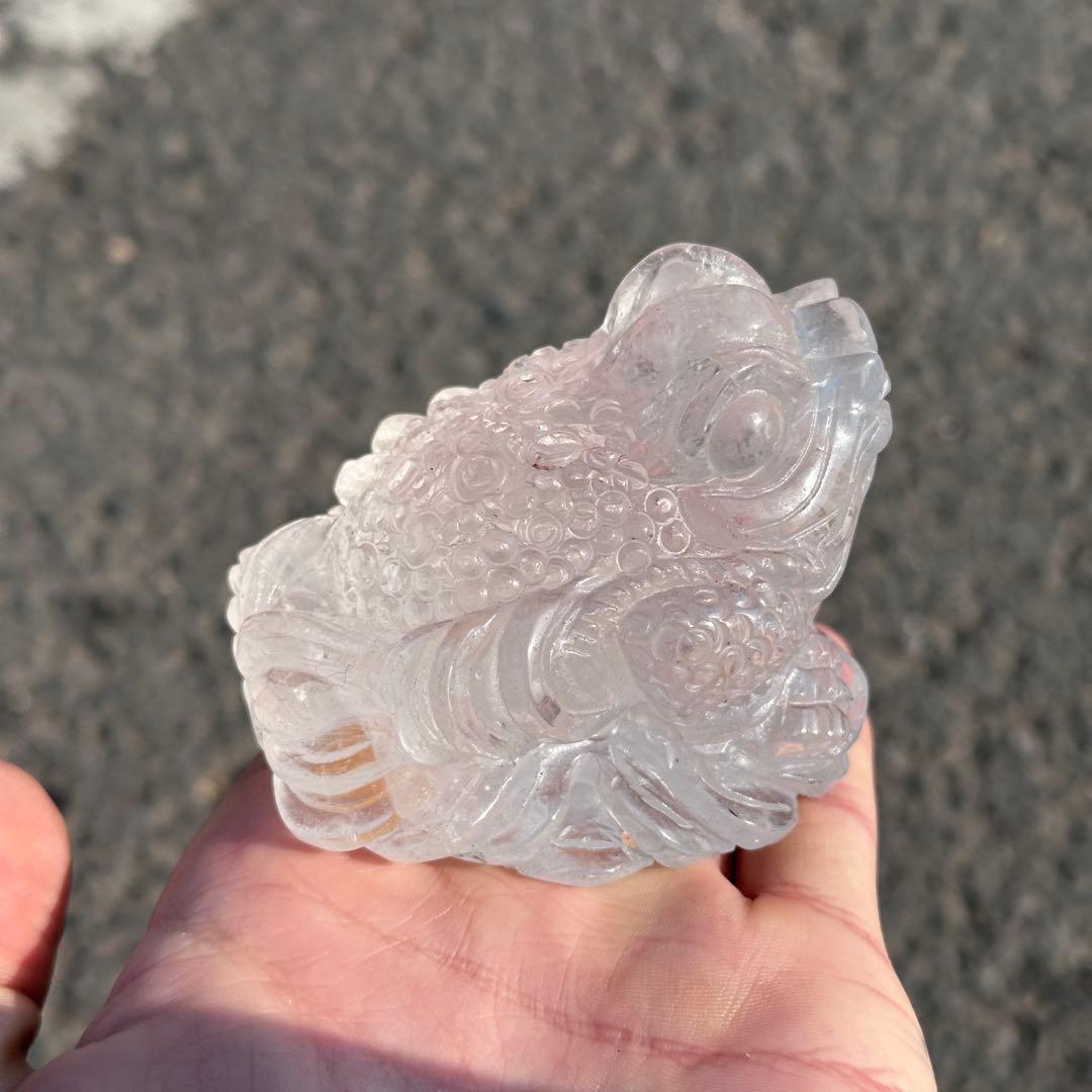 天然石水晶の銭蛙　置物　ご購入前に在庫確認必要G.280