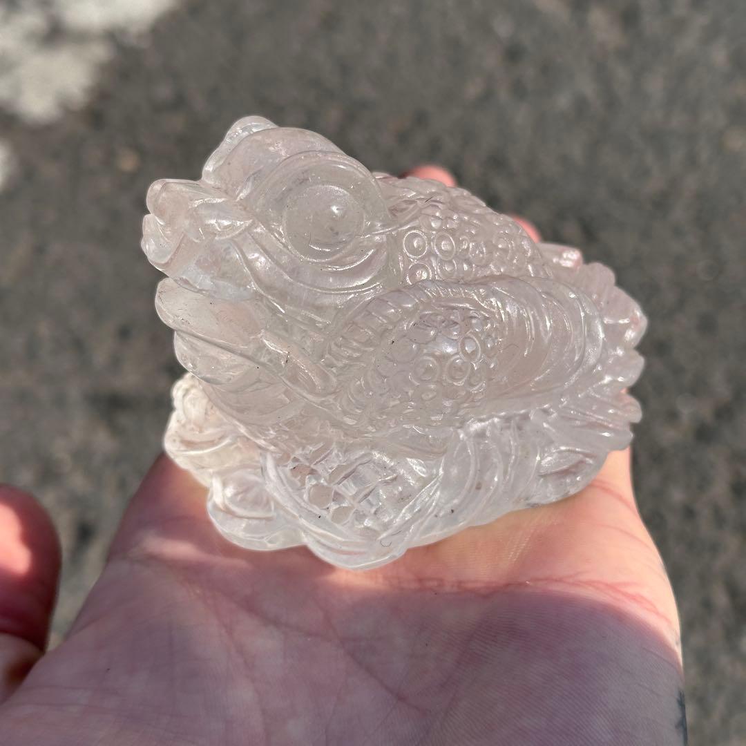 天然石水晶の銭蛙　置物　ご購入前に在庫確認必要G.280
