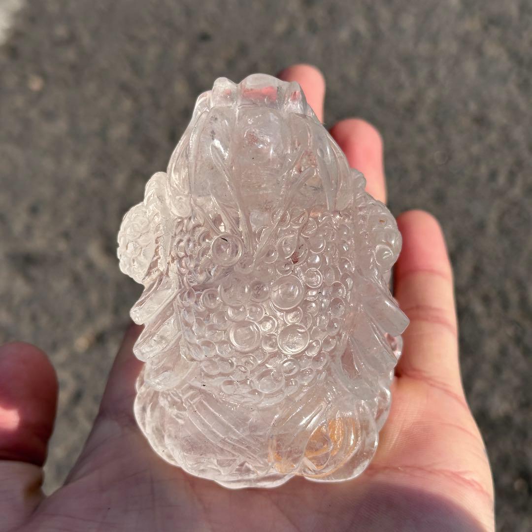 天然石水晶の銭蛙　置物　ご購入前に在庫確認必要G.280