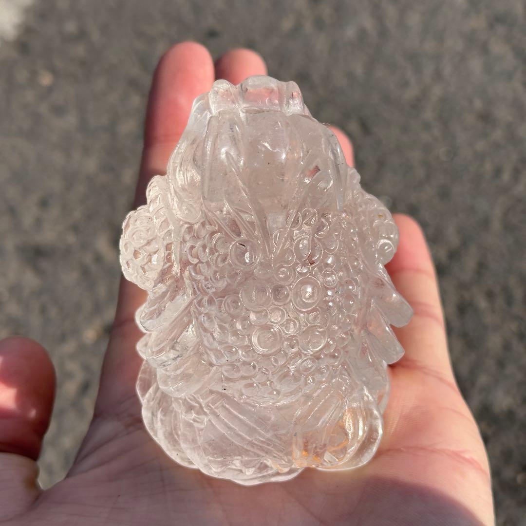 天然石水晶の銭蛙　置物　ご購入前に在庫確認必要G.280