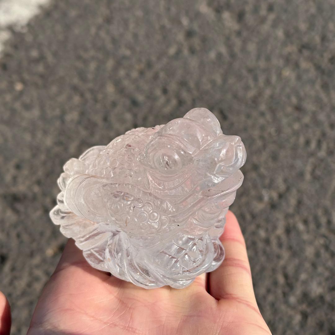 天然石水晶の銭蛙　置物　ご購入前に在庫確認必要G.280