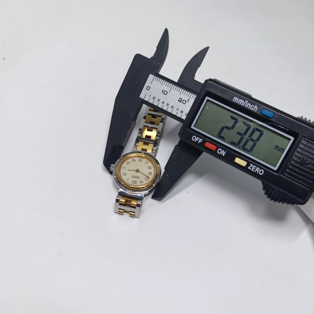 新品電池交換済 エルメス クリッパー 24mm アイボリーダイヤル コンビブレス