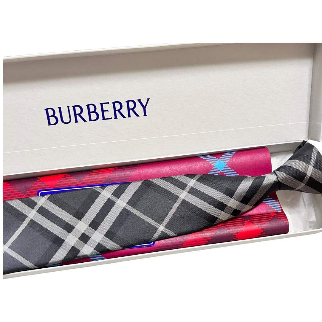 未使用品　バーバリー 現行タグ 7cm ネクタイ 箱付き グレー チェック