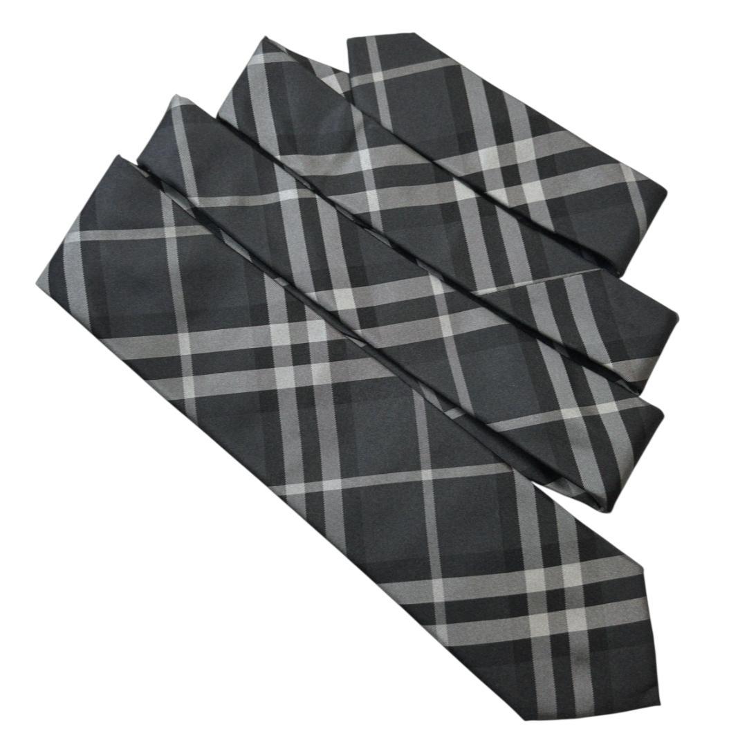 未使用品　バーバリー 現行タグ 7cm ネクタイ 箱付き グレー チェック