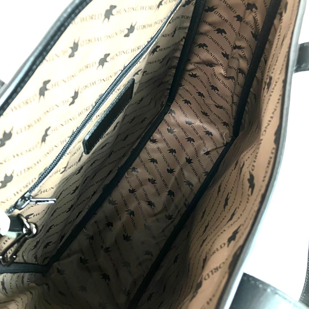 【極美品】ハンティングワールド　トートバッグ　肩掛け　でかロゴ　A4 ブラック