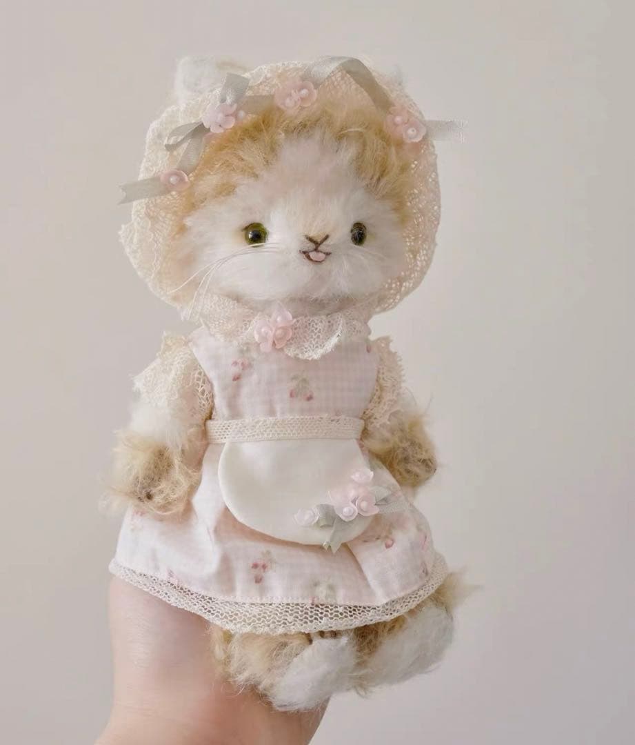 桜と春と仔猫 アーティストベア ぬいぐるみ 海外作家様 ハンドメイド 部屋飾り