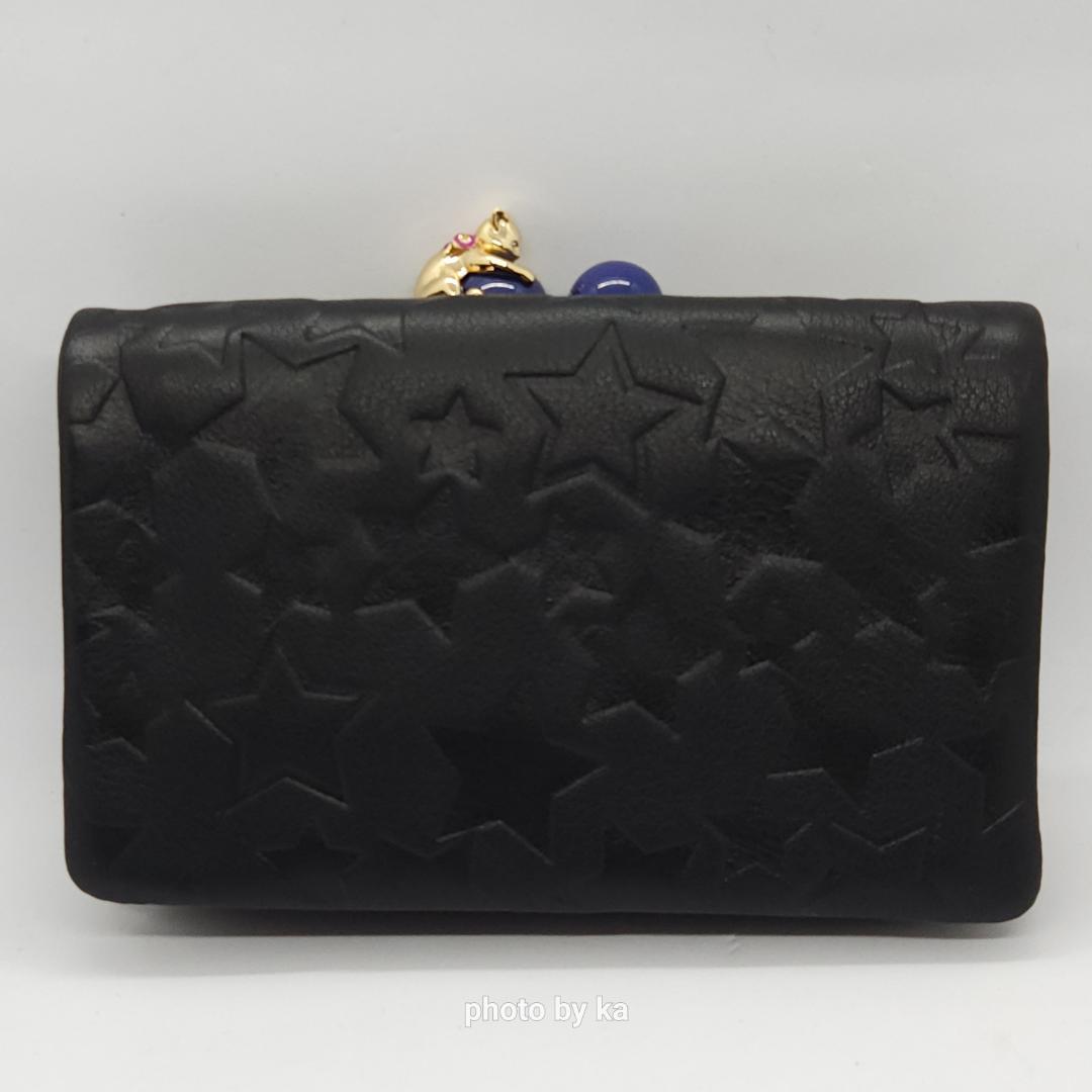 ブラック 新品 アナスイ ANNA SUI がま口 折り財布 プレイングキャット