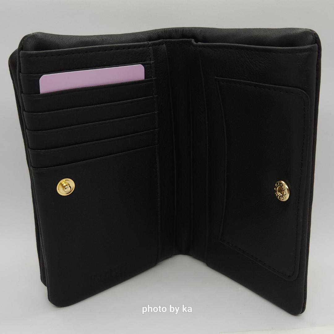 ブラック 新品 アナスイ ANNA SUI がま口 折り財布 プレイングキャット