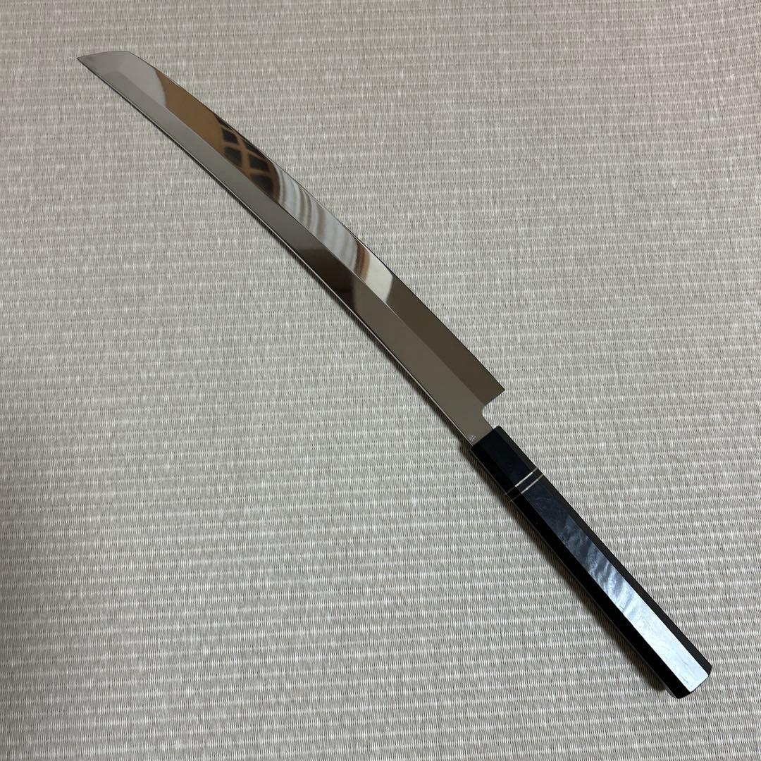 鏡面　尺二　先丸　柳刃　包丁　和包丁　V金10号　本焼　鬼反り　黒檀八角柄