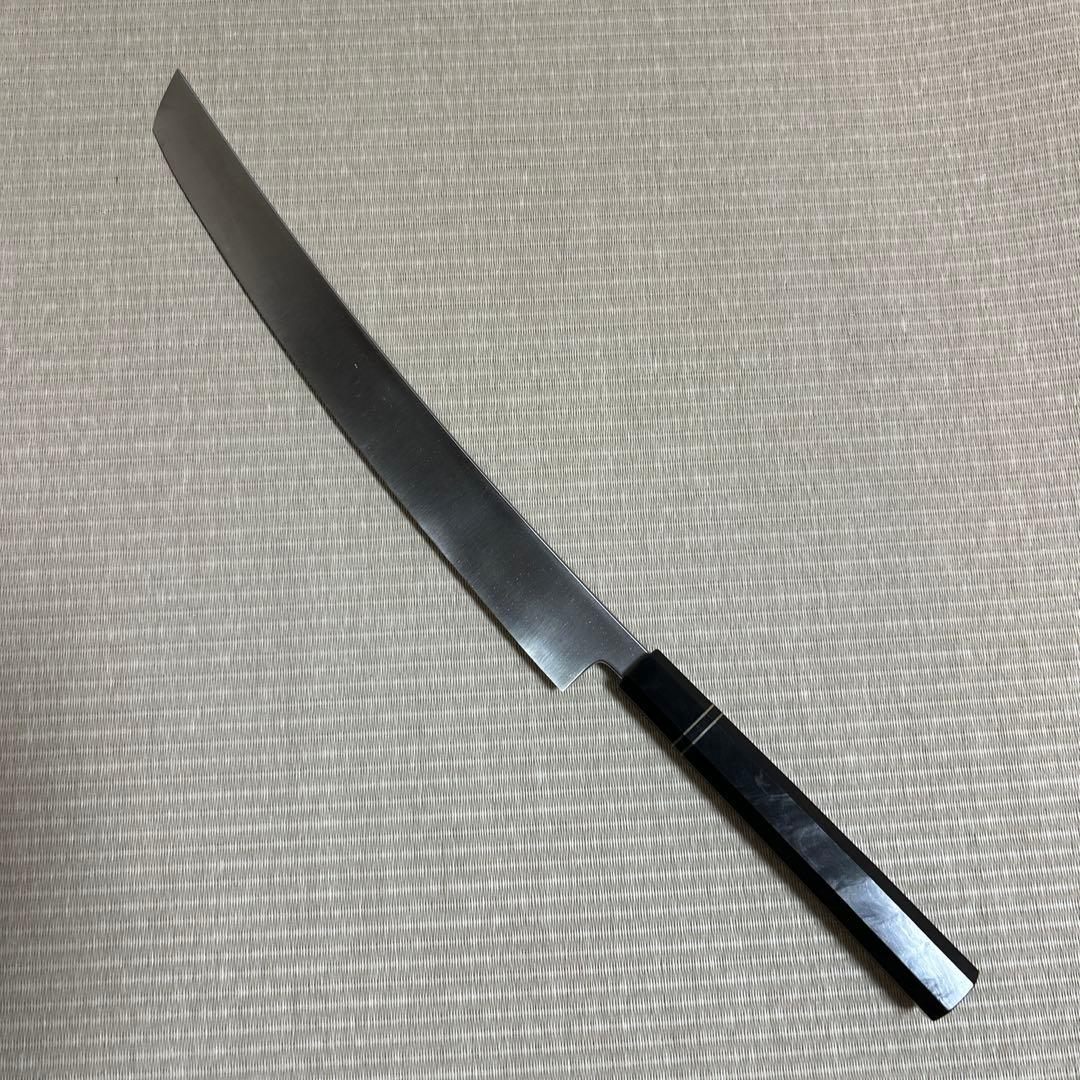 鏡面　尺二　先丸　柳刃　包丁　和包丁　V金10号　本焼　鬼反り　黒檀八角柄