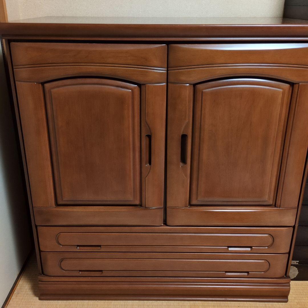 ブラウン 収納チェスト 2扉 引き出し付き