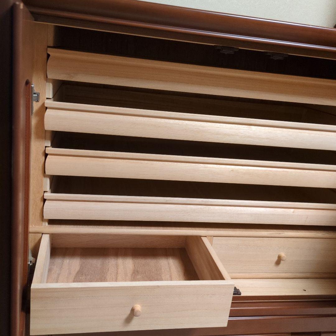 ブラウン 収納チェスト 2扉 引き出し付き