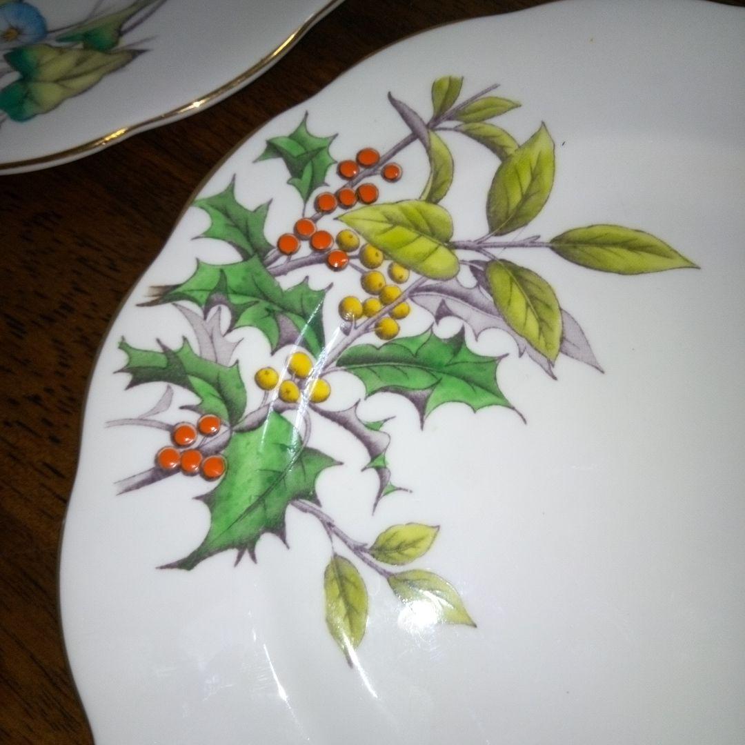 ロイヤルアルバートフラワーマンス　モーニンググローリーひいらぎ待雪草の3枚セット