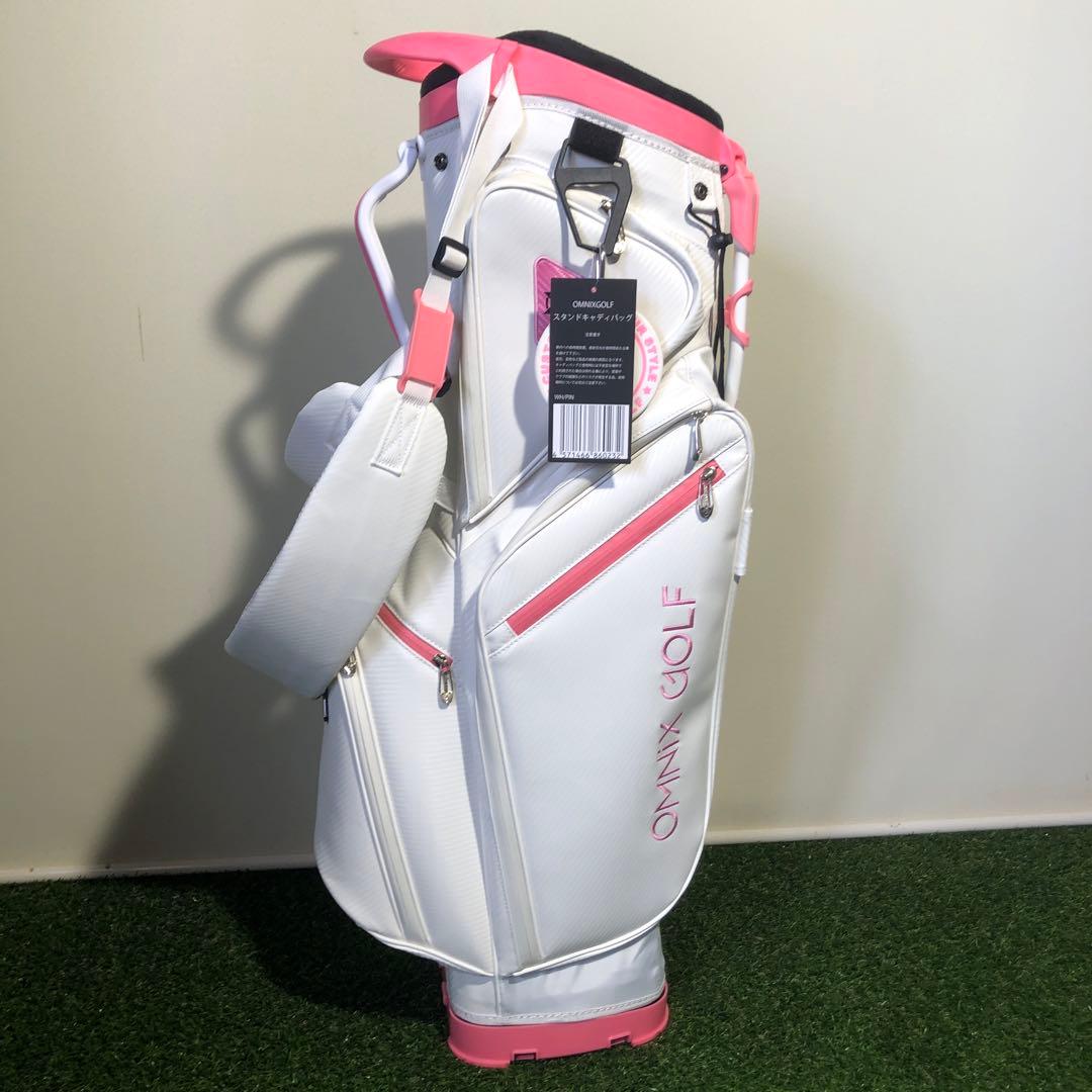 訳ありOMNIX GOLF 8.5型　スタンドキャディバッグ ホワイト　ピンク