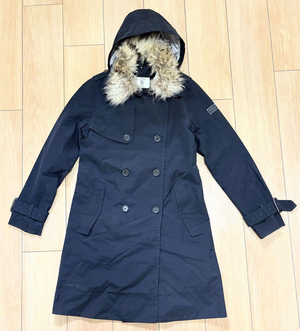 AIGLE エーグル GORETEX ファー付きトレンチコート黒 レディース　S