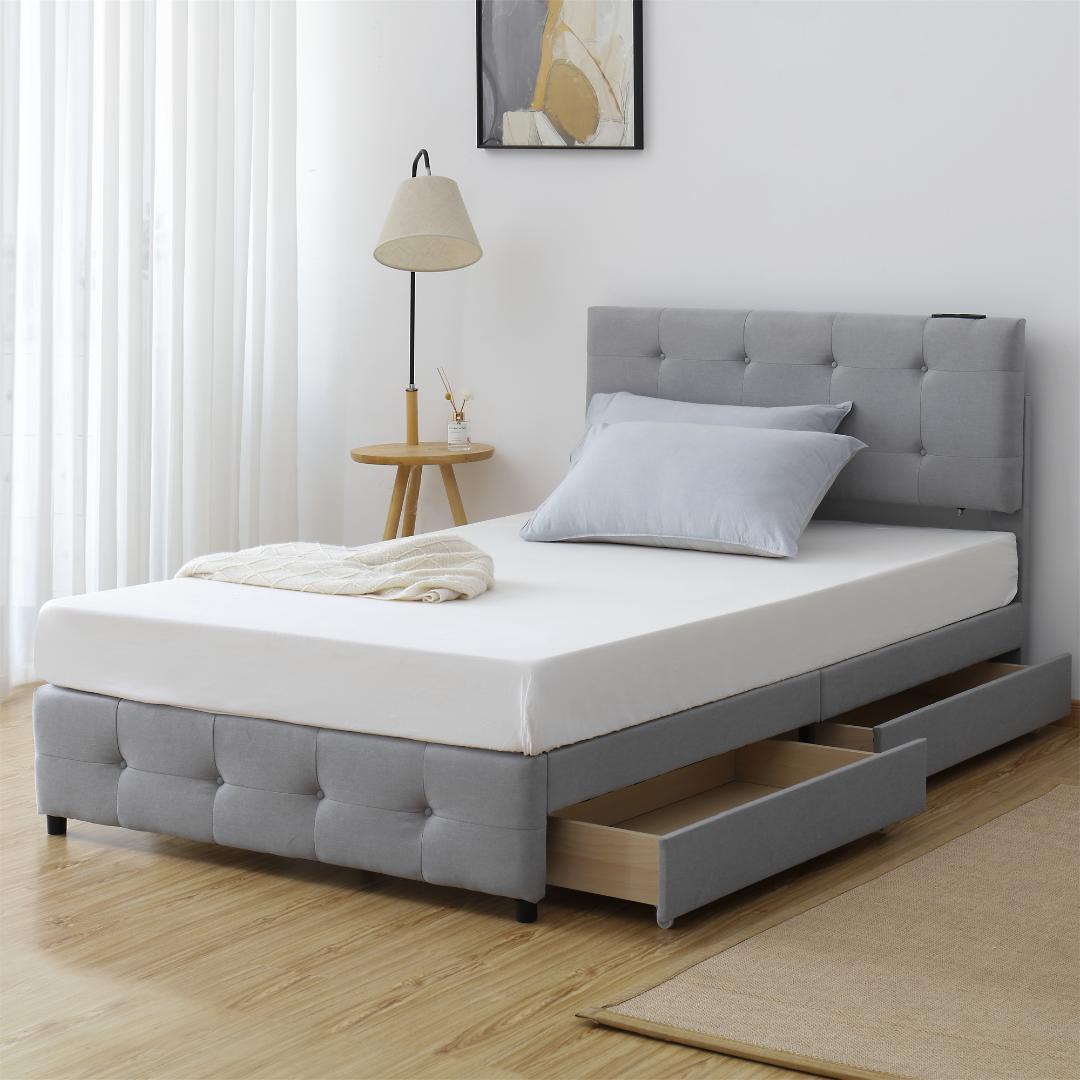 【SD・セミダブル】 ファブリックベッド ベッドフレーム引き出し付きライトグレー