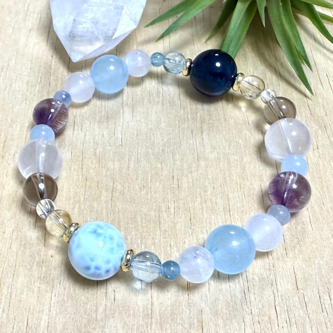 天然琥珀・天然石（ラリマー、アクアマリン、エレスチャルアメジスト等）ブレス