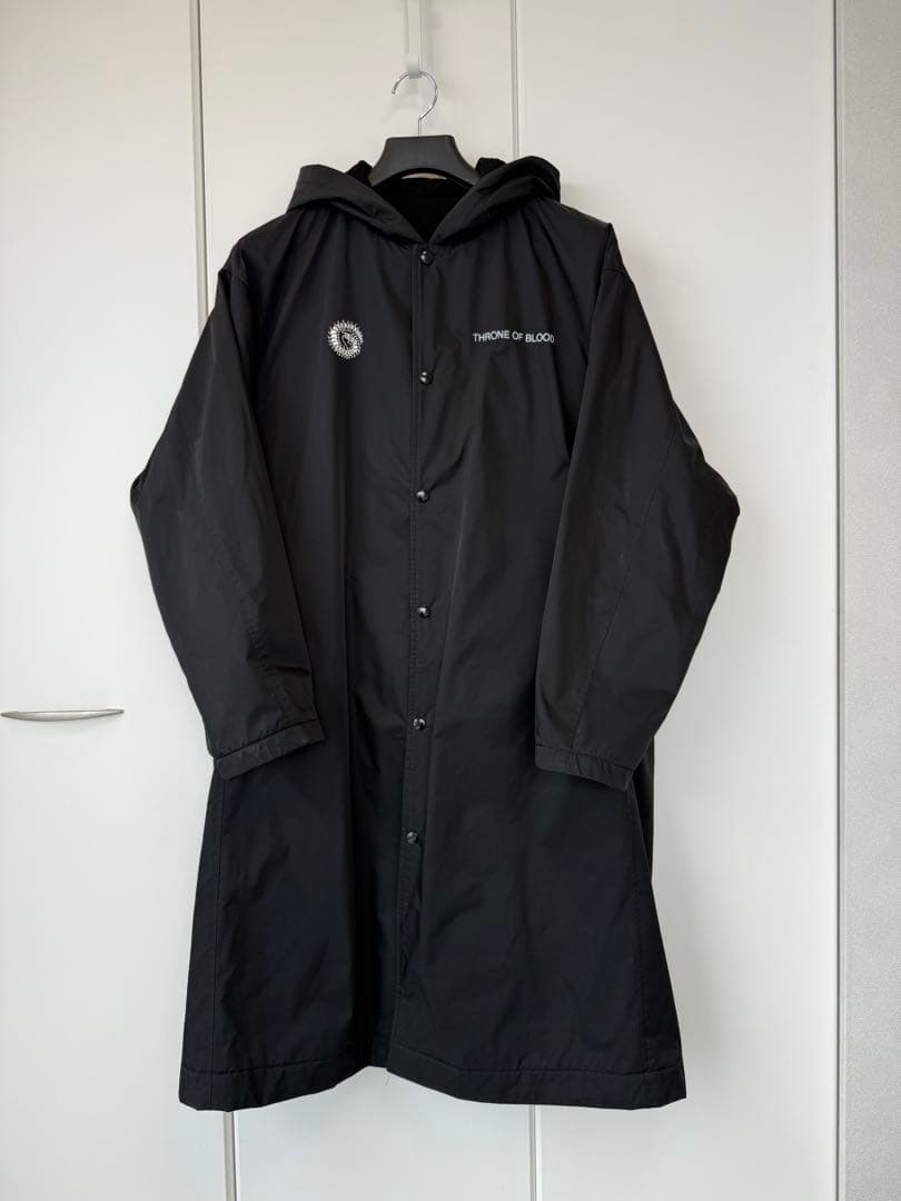 ブラックロングシェルコート フード付き