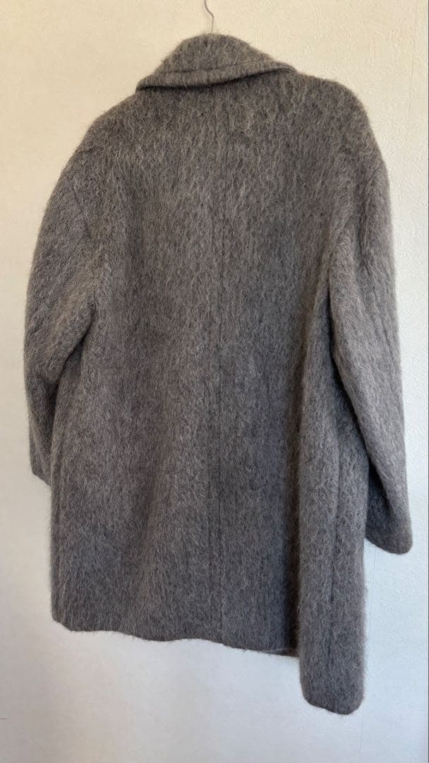 アダムエロペ　ウェーブシャギーミドルコート　ライトグレー