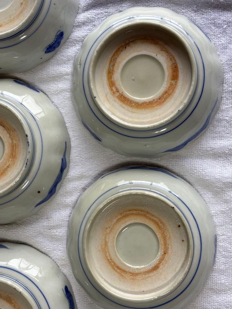 古伊万里　染錦風景画五寸皿5枚セット　なます皿　アンティーク骨董品