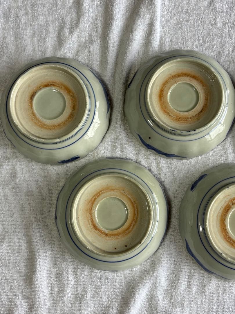 古伊万里　染錦風景画五寸皿5枚セット　なます皿　アンティーク骨董品