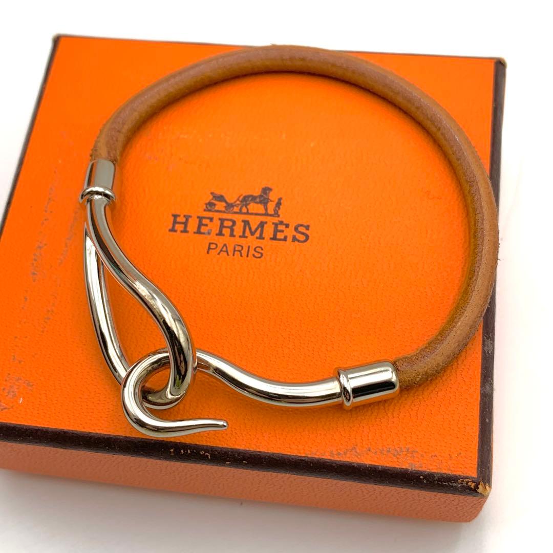 エルメス ジャンボ シルバー金具 ブラウンレザーブレスレット バングル　箱付き