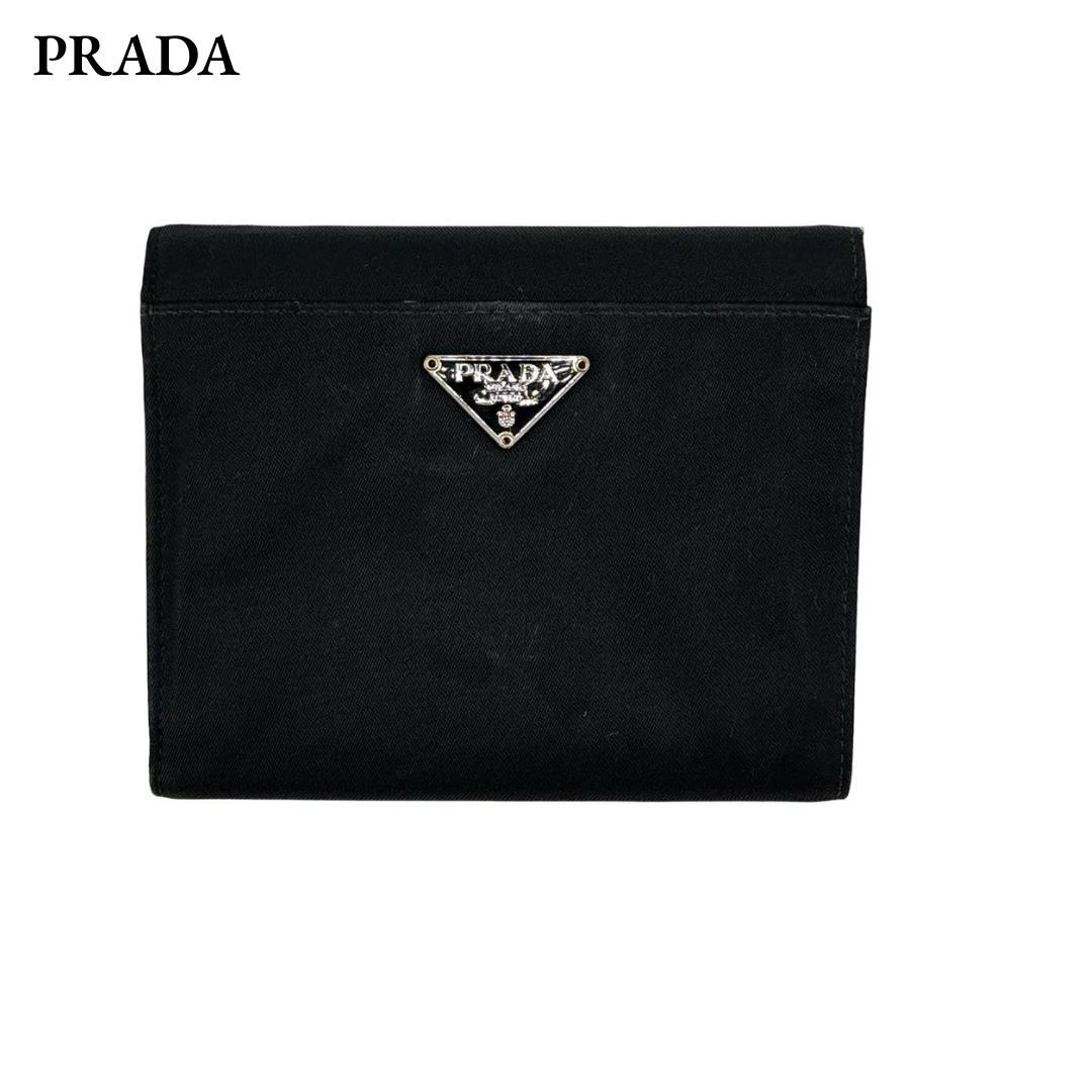 プラダ 三角ロゴプレート 三つ折り財布 ウォレット 小物 ナイロン ブラック