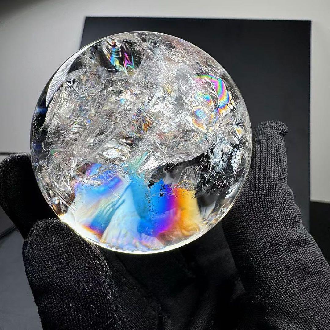 天然石虹あり　水晶のスフィア　丸玉　置物G.534
