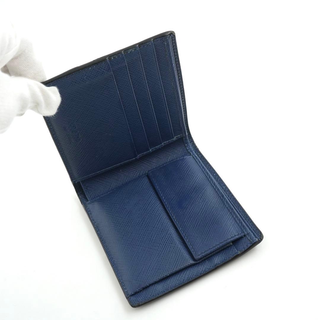 ✨極美品・箱保証書付き✨　PRADA 二つ折り　サフィアーノレザー　ストライプ